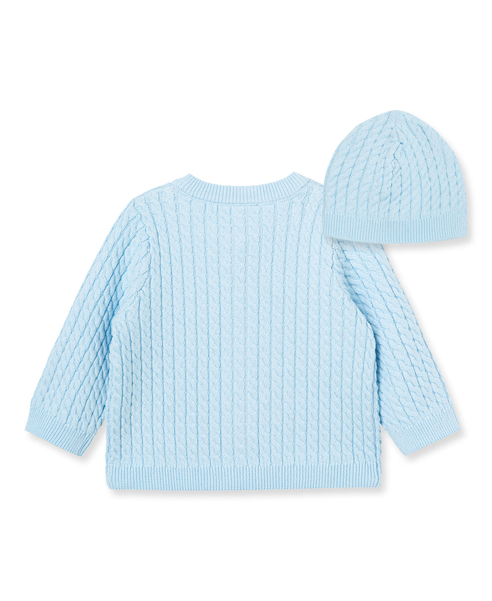 Blue Cable Sweater and Hat - Little Me