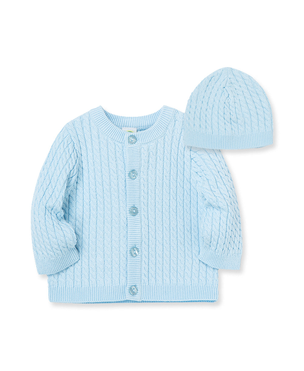 Blue Cable Sweater and Hat - Little Me