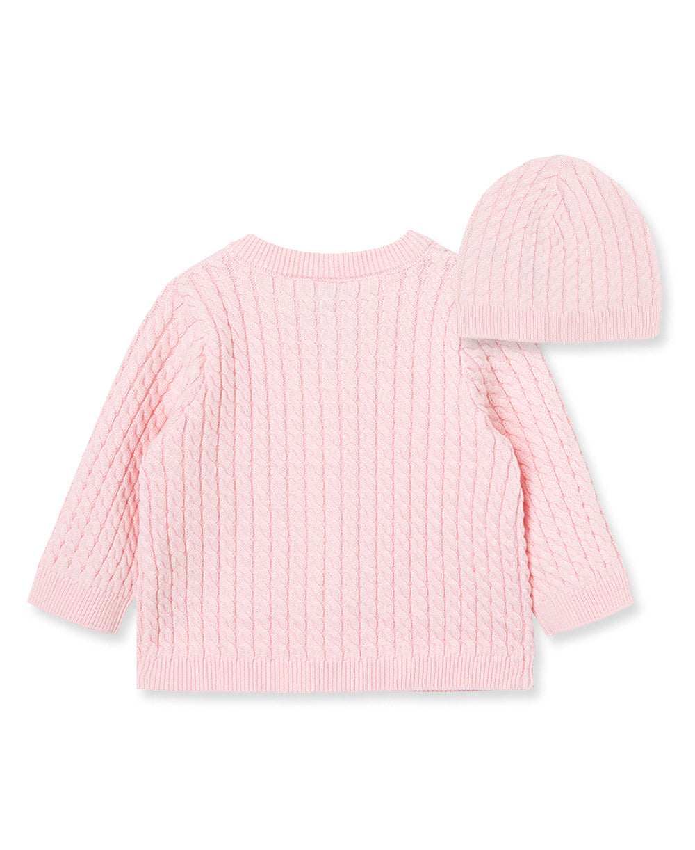 Pink Cable Sweater and Hat - Little Me