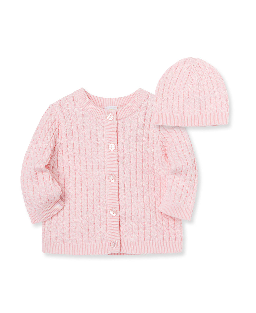 Pink Cable Sweater and Hat - Little Me