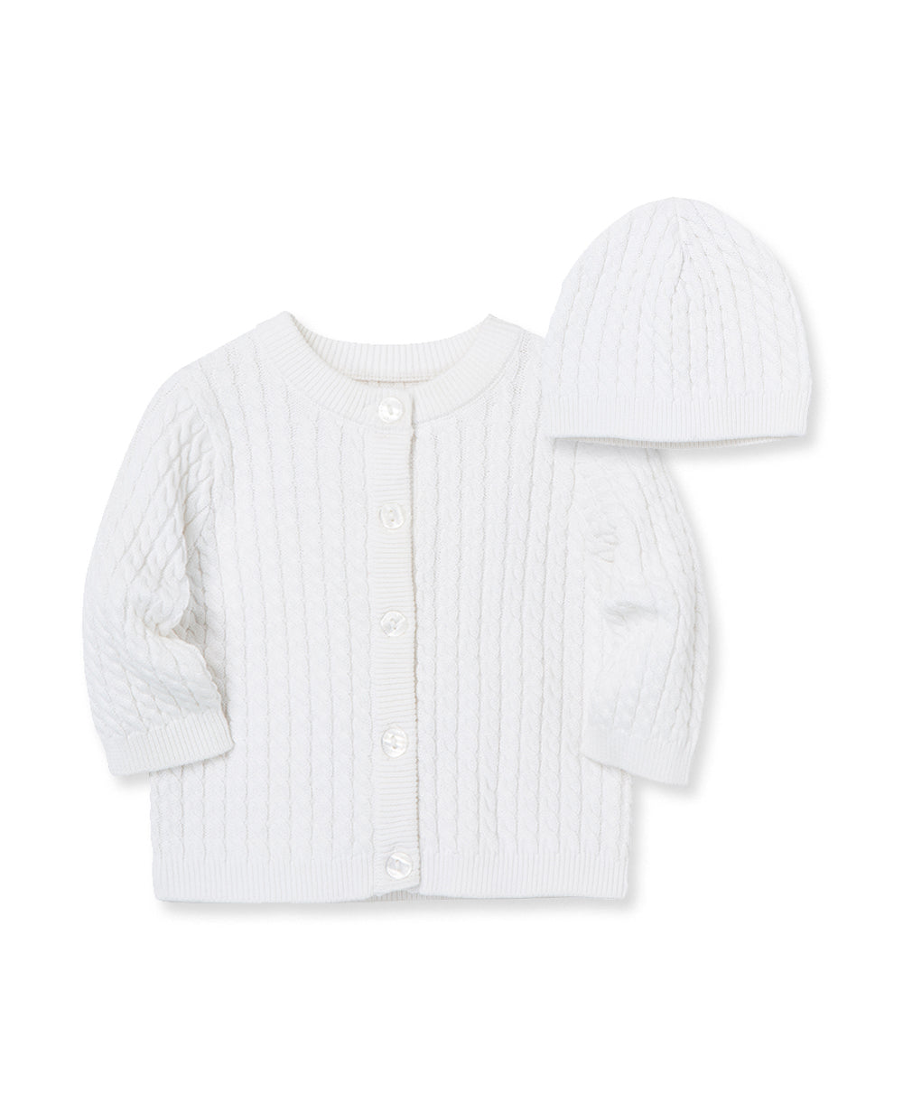 White Cable Sweater and Hat - Little Me