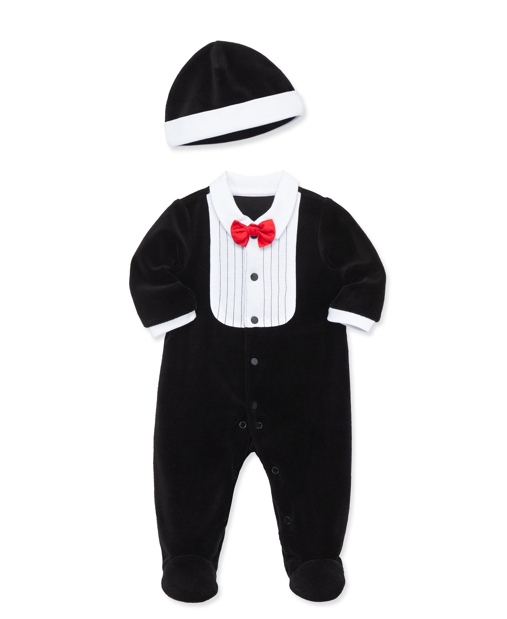 Merry Times Tuxedo Velour Footie & Hat - Little Me