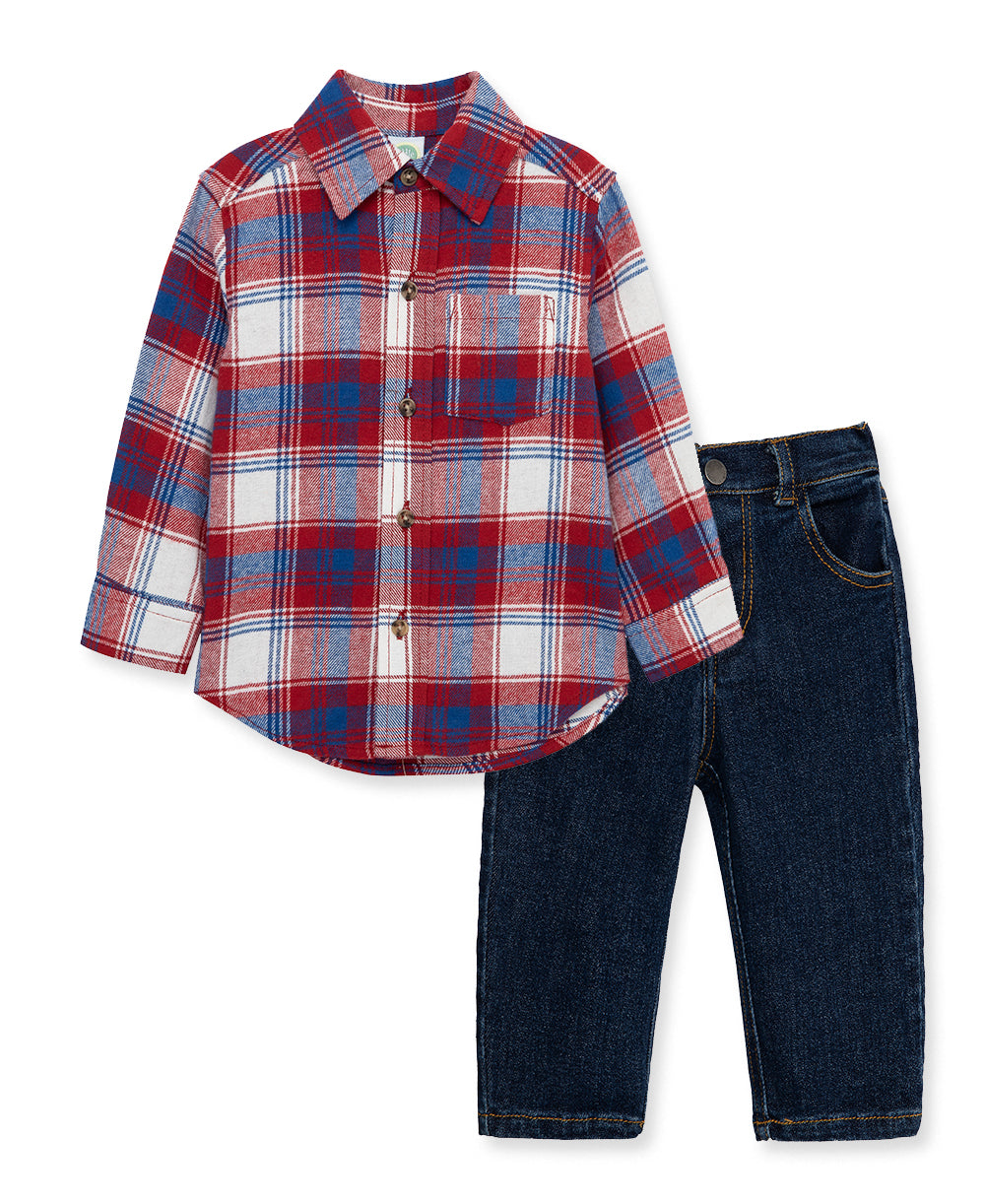 Red Plaid Woven Pant Set - Little Me