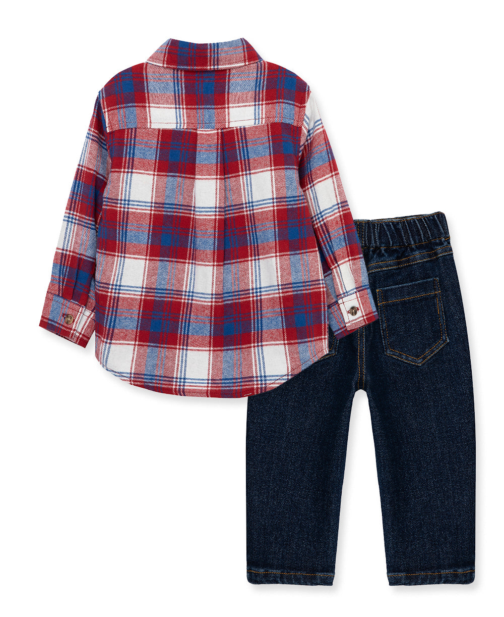 Red Plaid Woven Pant Set - Little Me