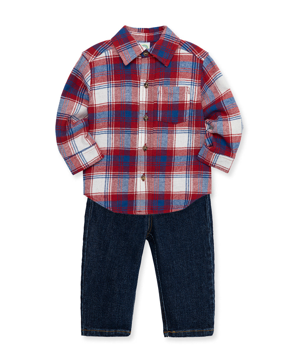 Red Plaid Woven Pant Set - Little Me