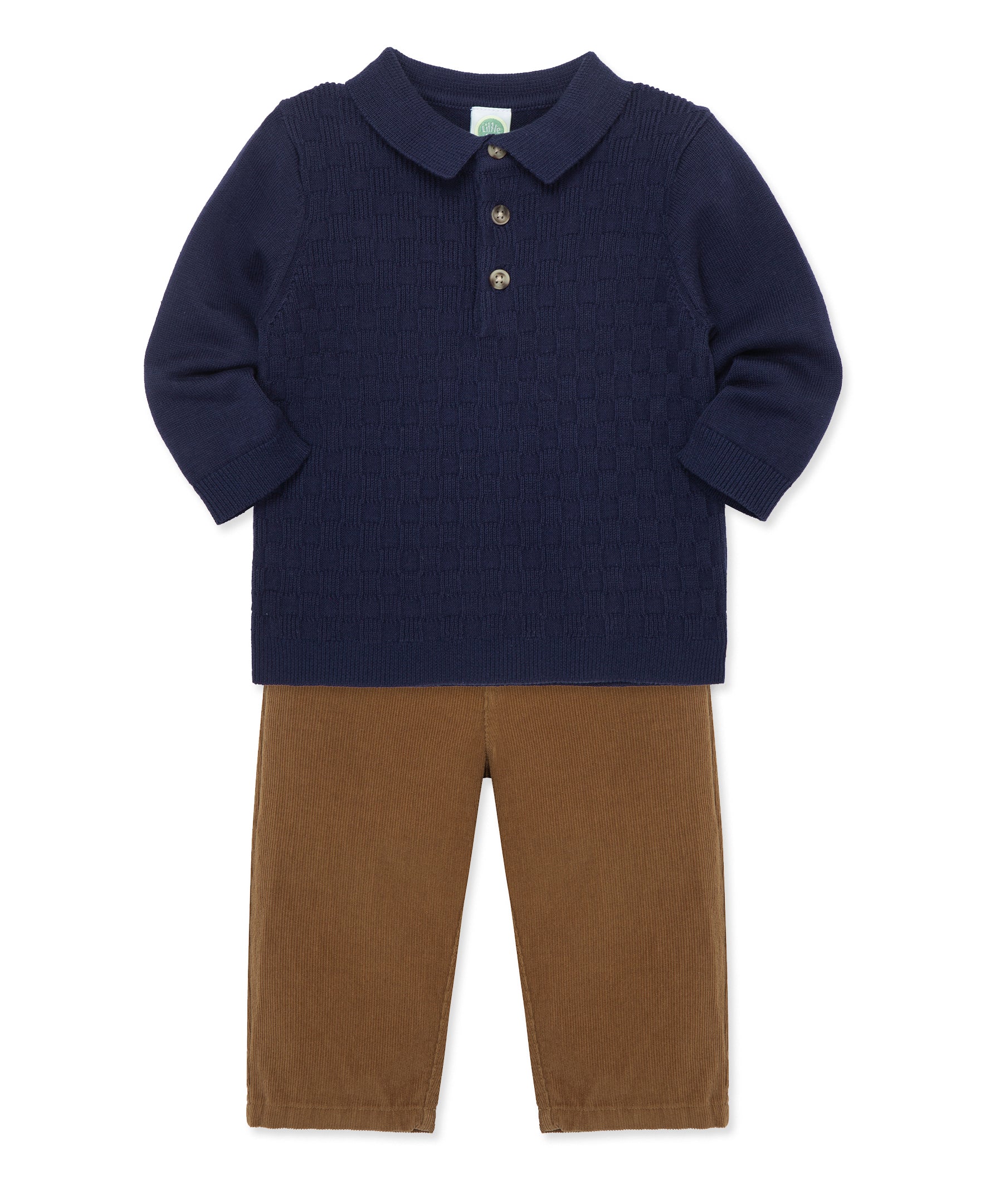 Navy Check Knit Polo Set (12M-24M) - Little Me