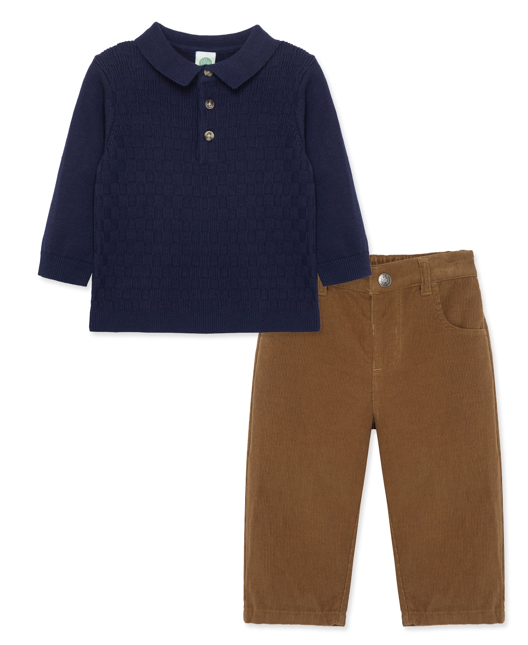 Navy Check Knit Polo Set (2T-4T) - Little Me