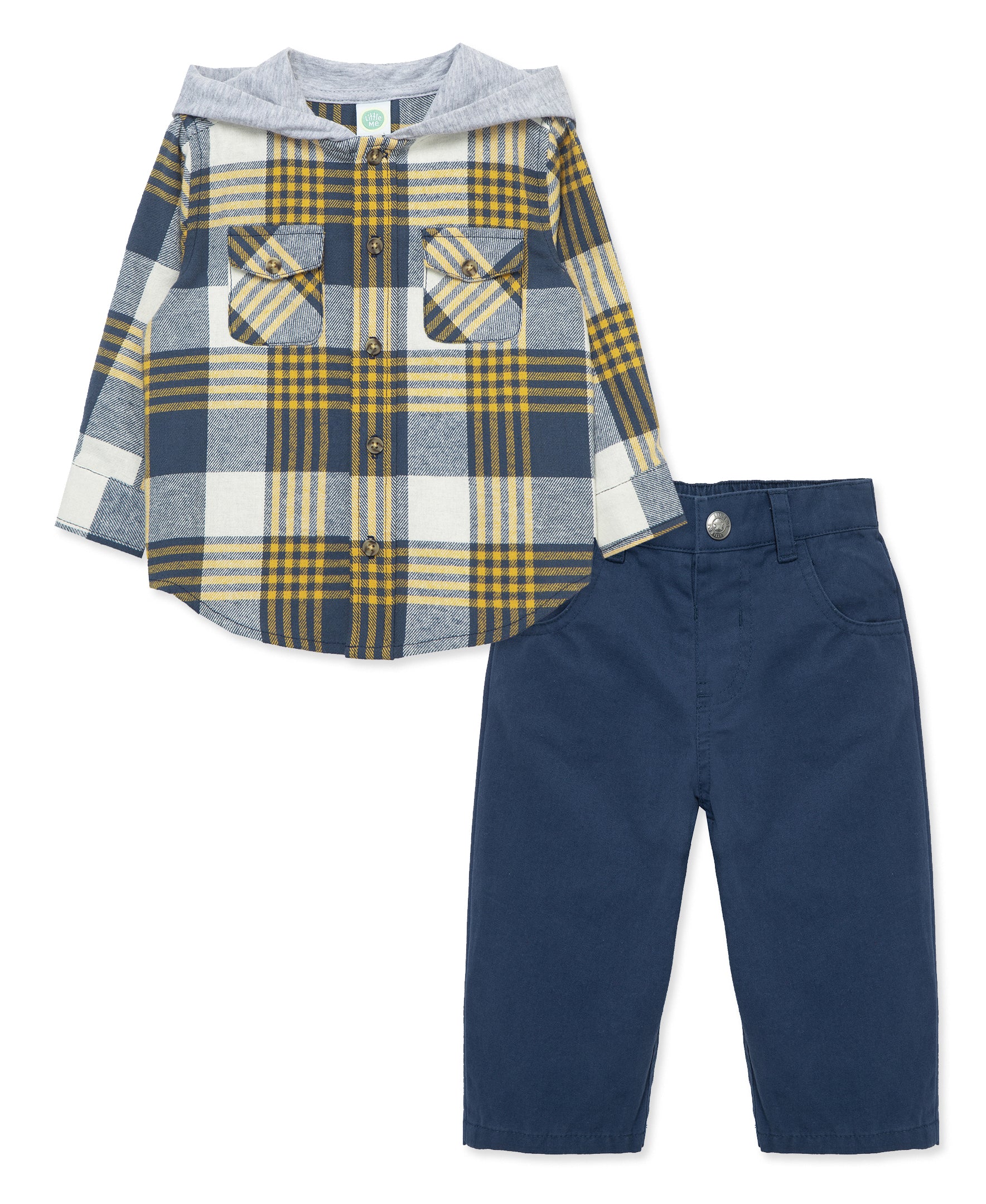 Navy Plaid Woven Pant Set (12M-24M) - Little Me