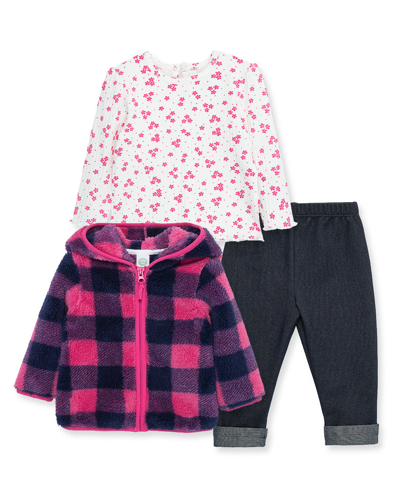 Lilac Check Toddler 3-Piece Sherpa Set (2T-4T) - Little Me