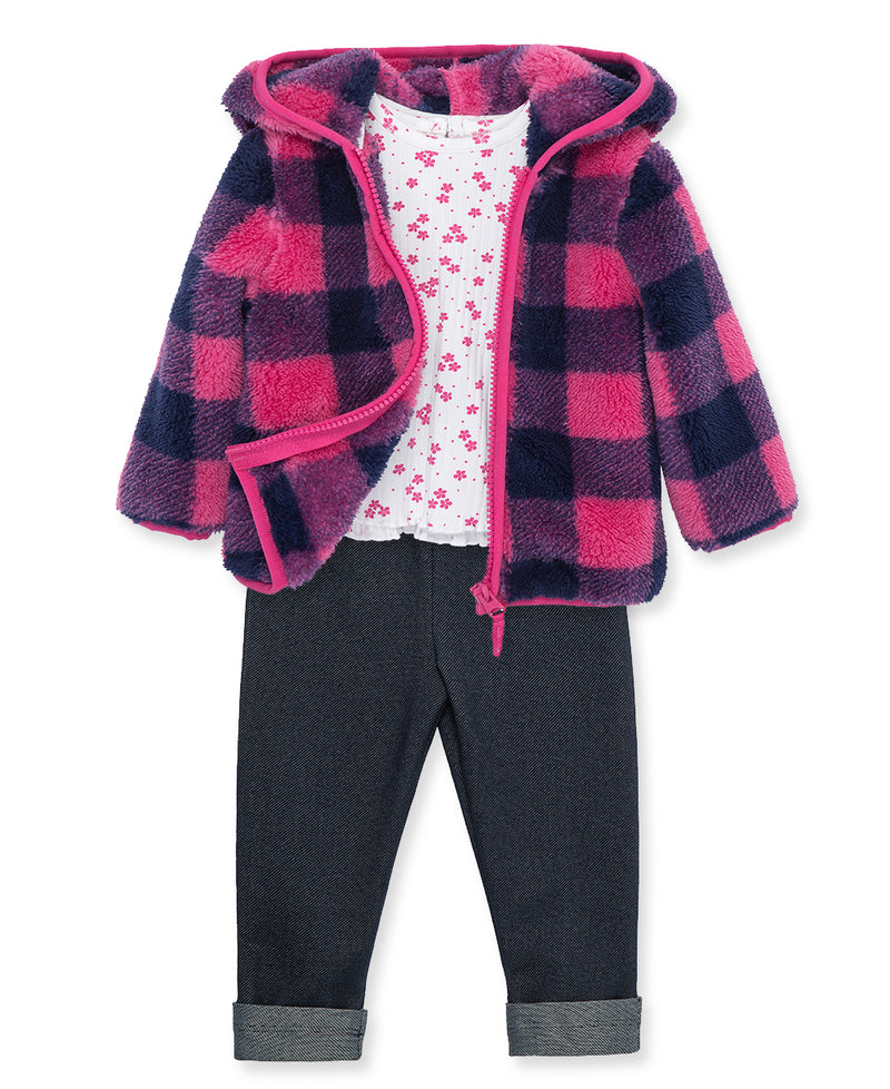Lilac Check Toddler 3-Piece Sherpa Set (2T-4T) - Little Me