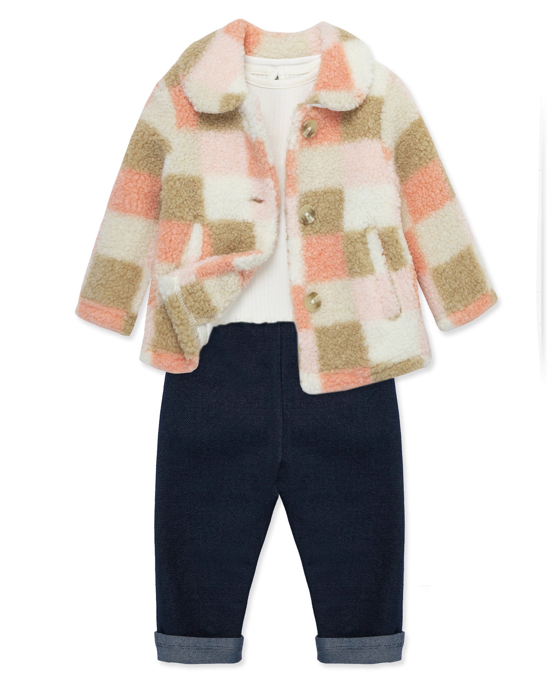 Check 3-Piece Sherpa Jacket Set (12M-24M) - Little Me