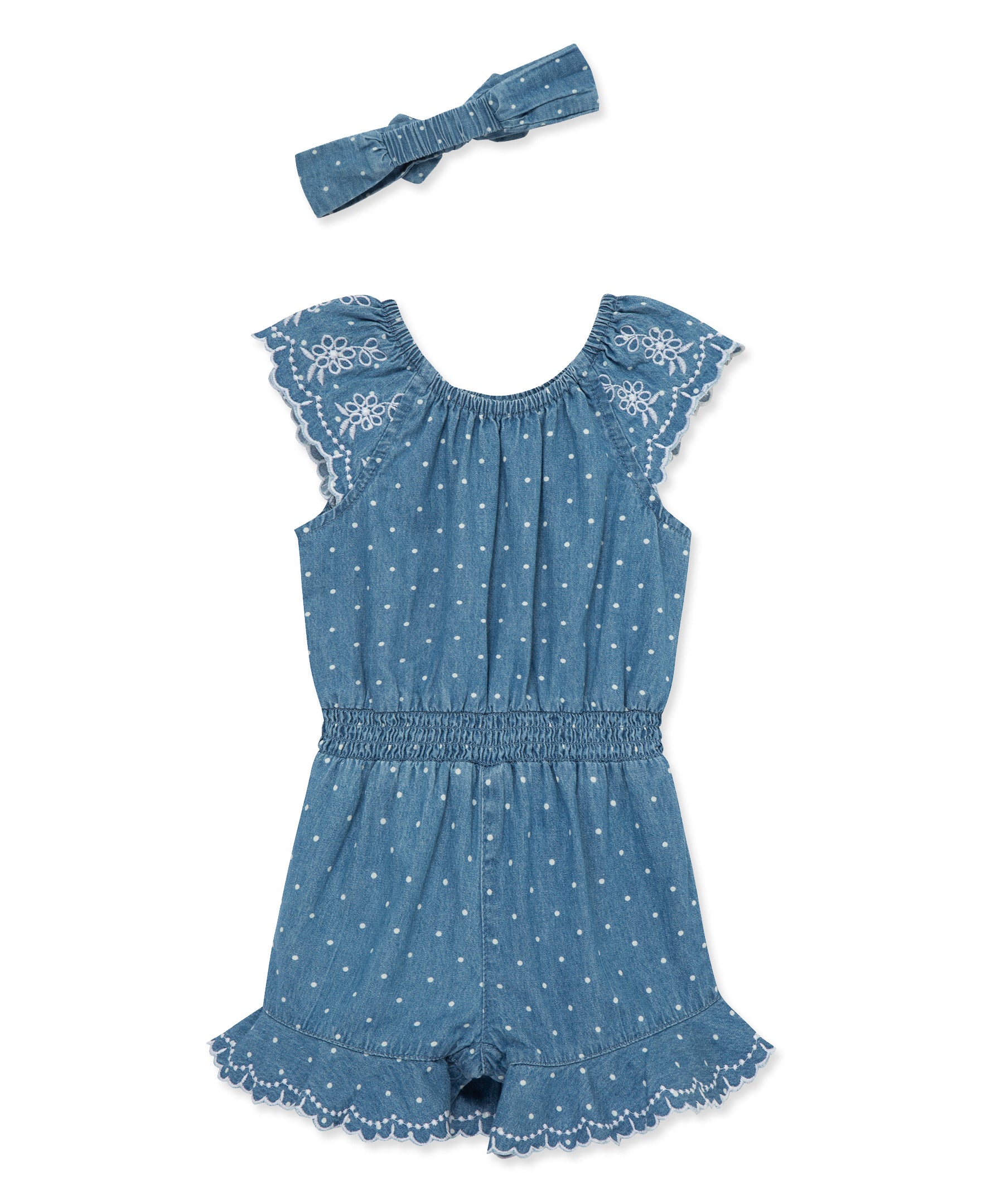 Chambray Woven Romper & Headband (12M-24M) - Little Me