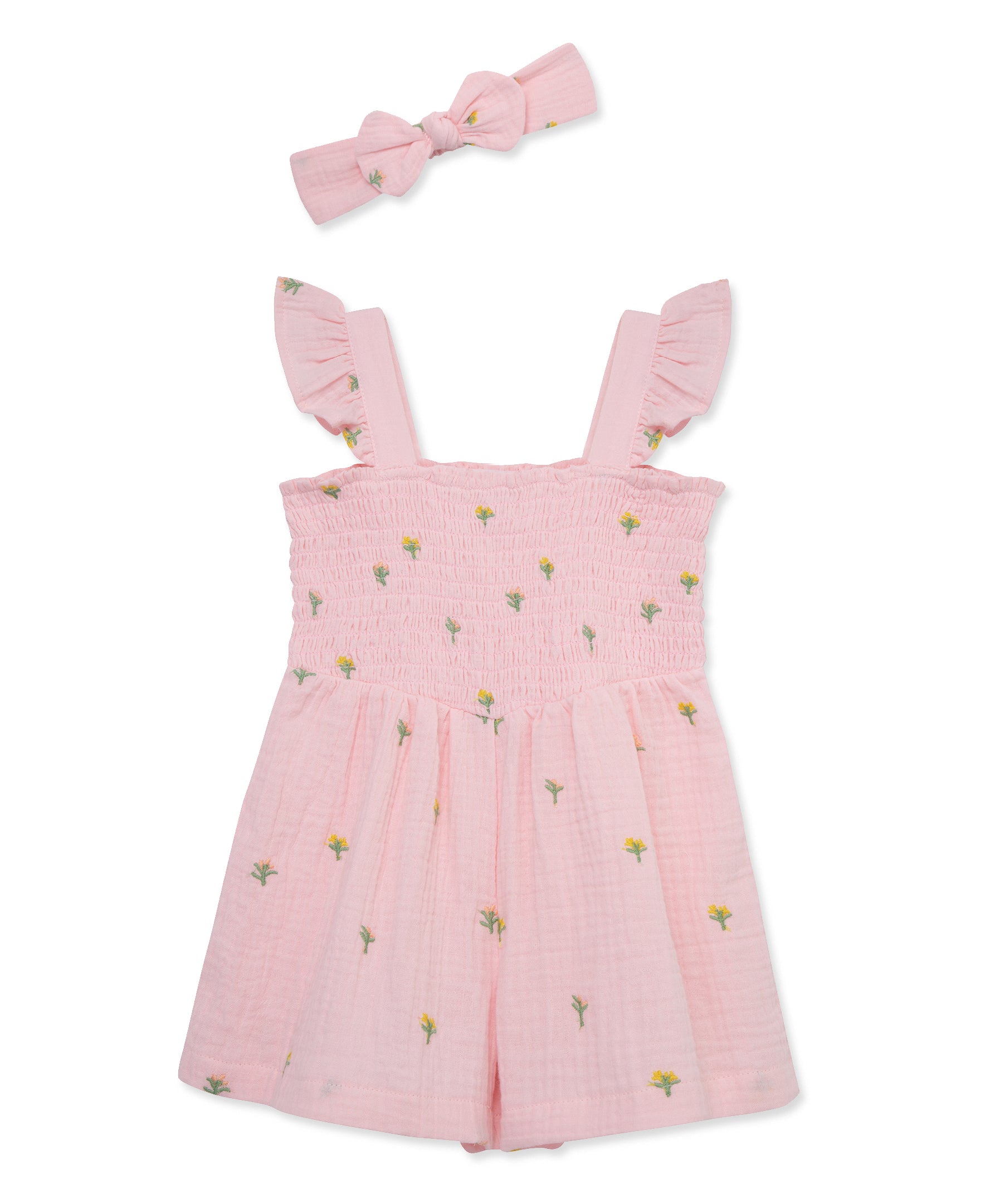 Floral Schiffli Woven Romper & Headband (2T-4T) - Little Me