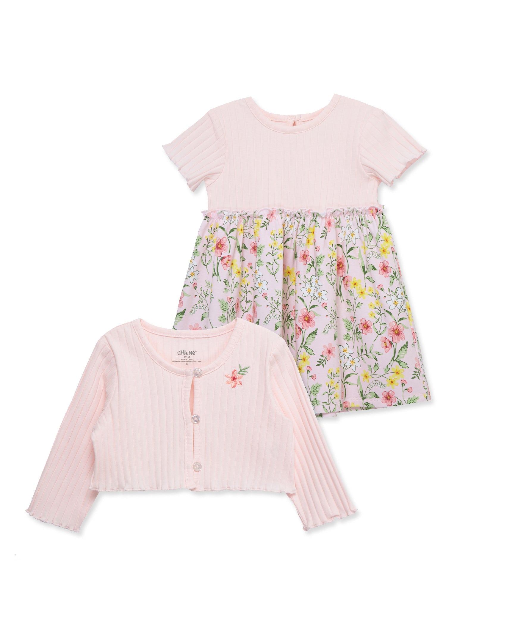 Pink Floral Knit Dress Set (12M-24M) - Little Me