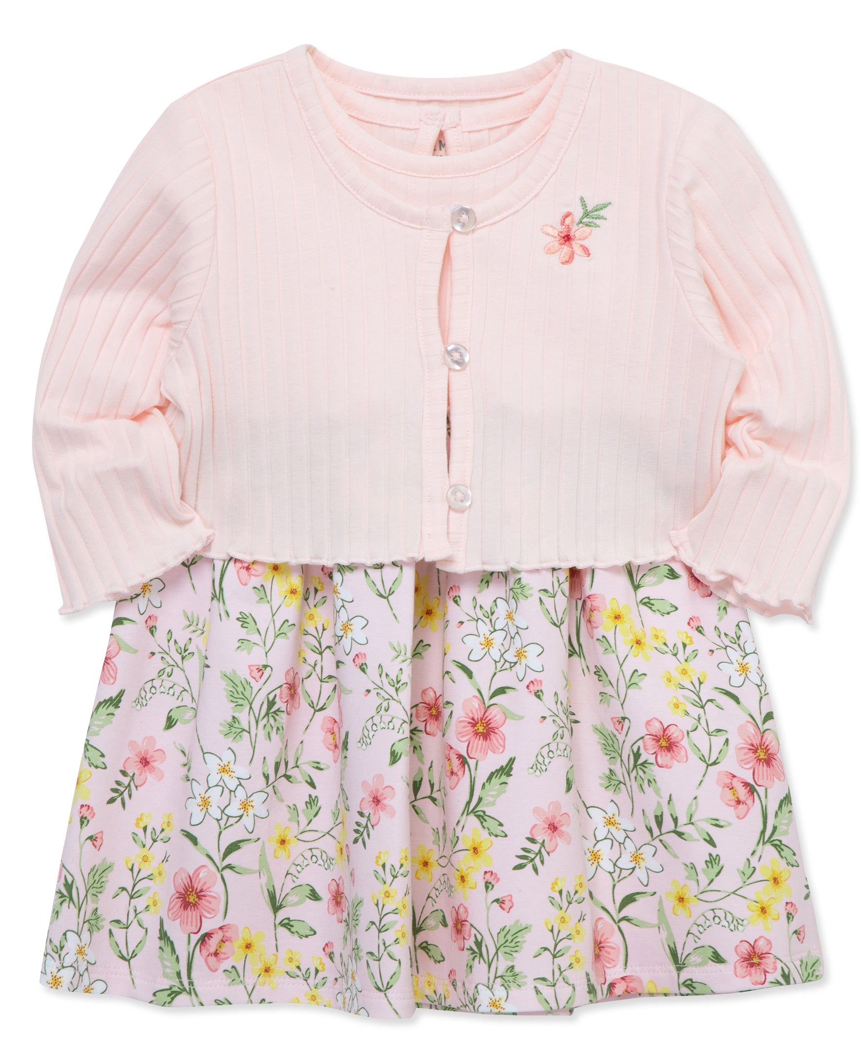 Pink Floral Knit Dress Set (12M-24M) - Little Me