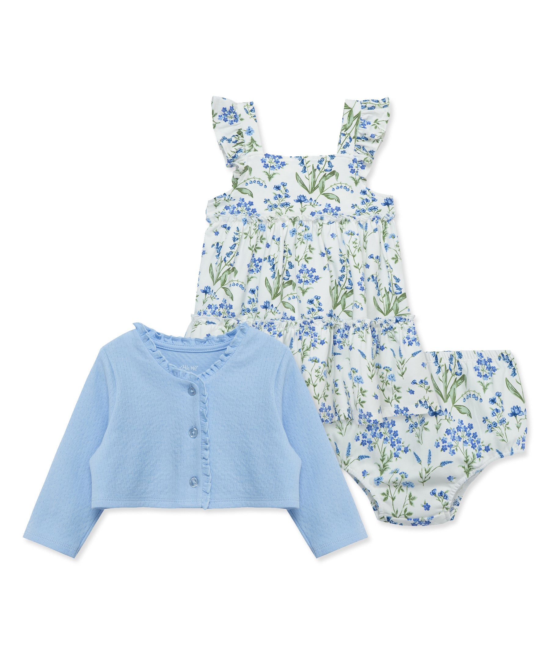 Blue Floral Knit Dress Set (12M-24M) - Little Me