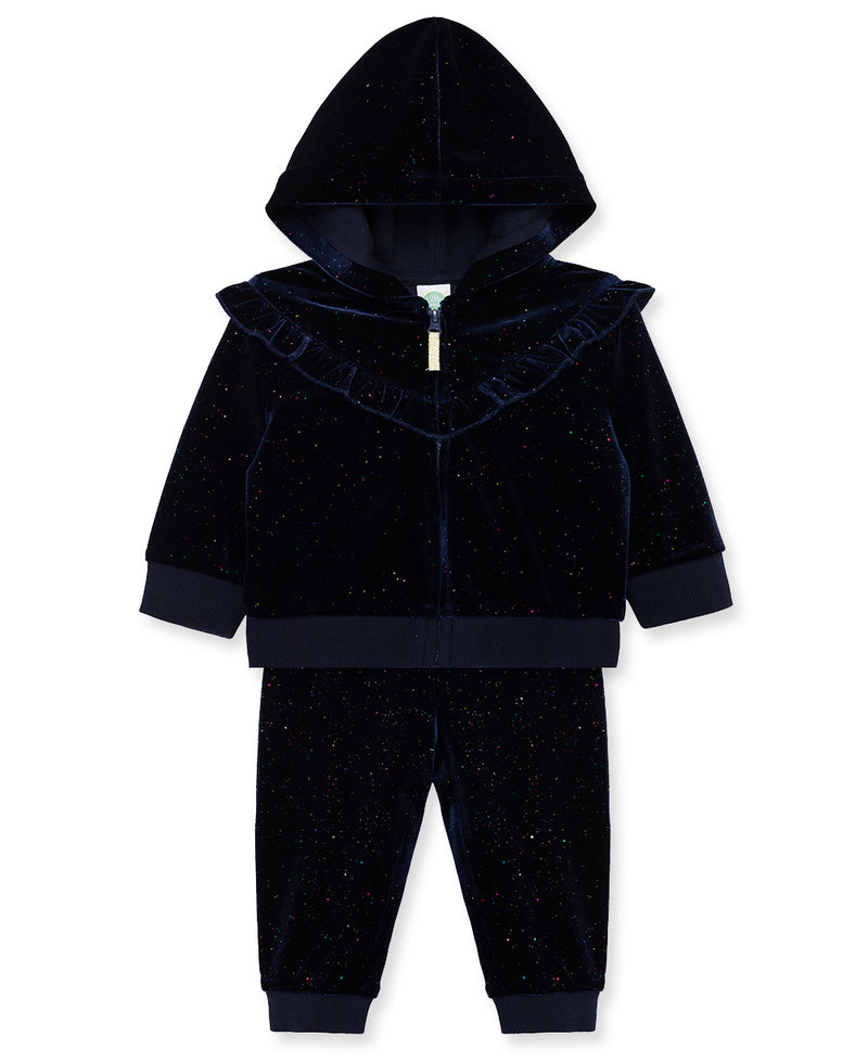 Navy Glitter Velour Toddler Zip Hoodie Set (2T-4T) - Little Me