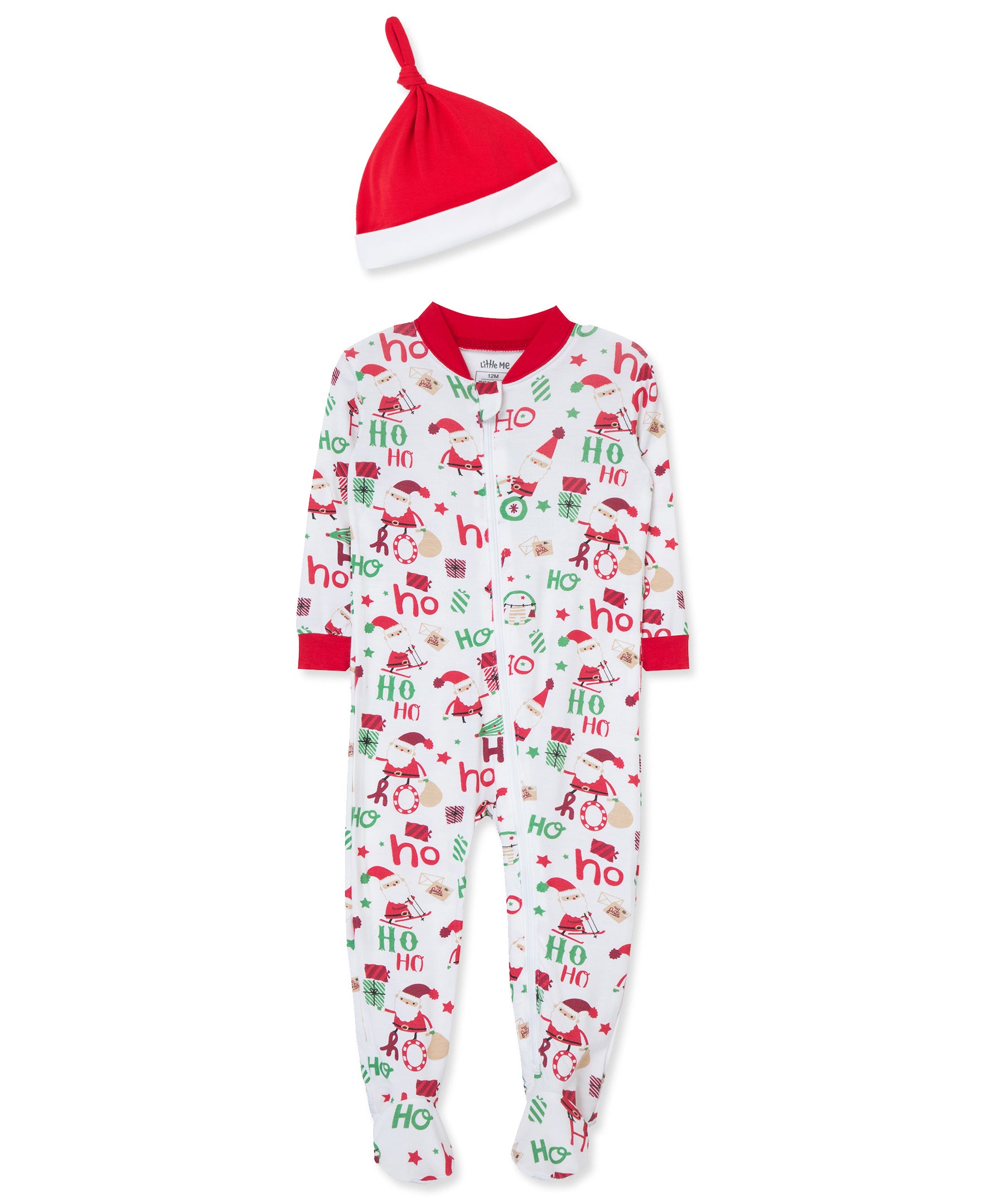 Ho Ho Ho Zip Front Footie & Hat (12M-24M) - Little Me