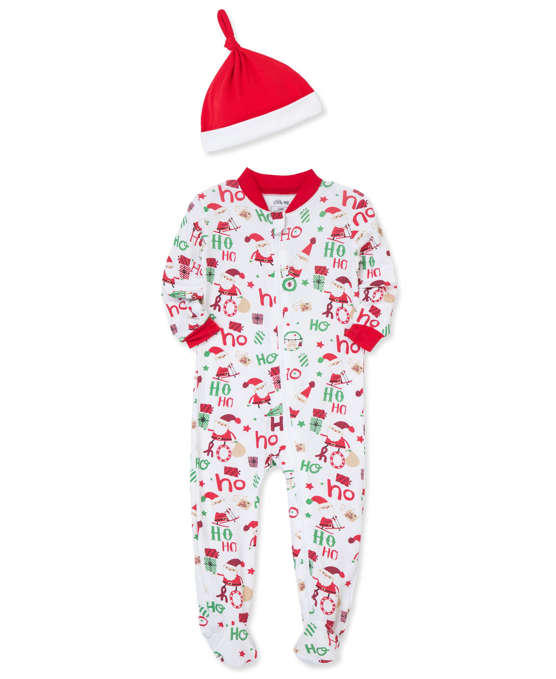 Ho Ho Ho Zip Front Footie & Hat (12M-24M) - Little Me