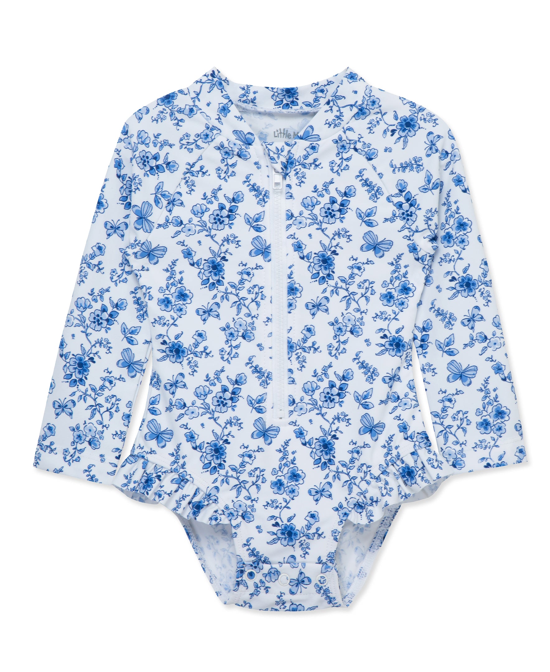 Blue Floral 1-Piece Rashguard Swimsuit (6M-24M) - Little Me