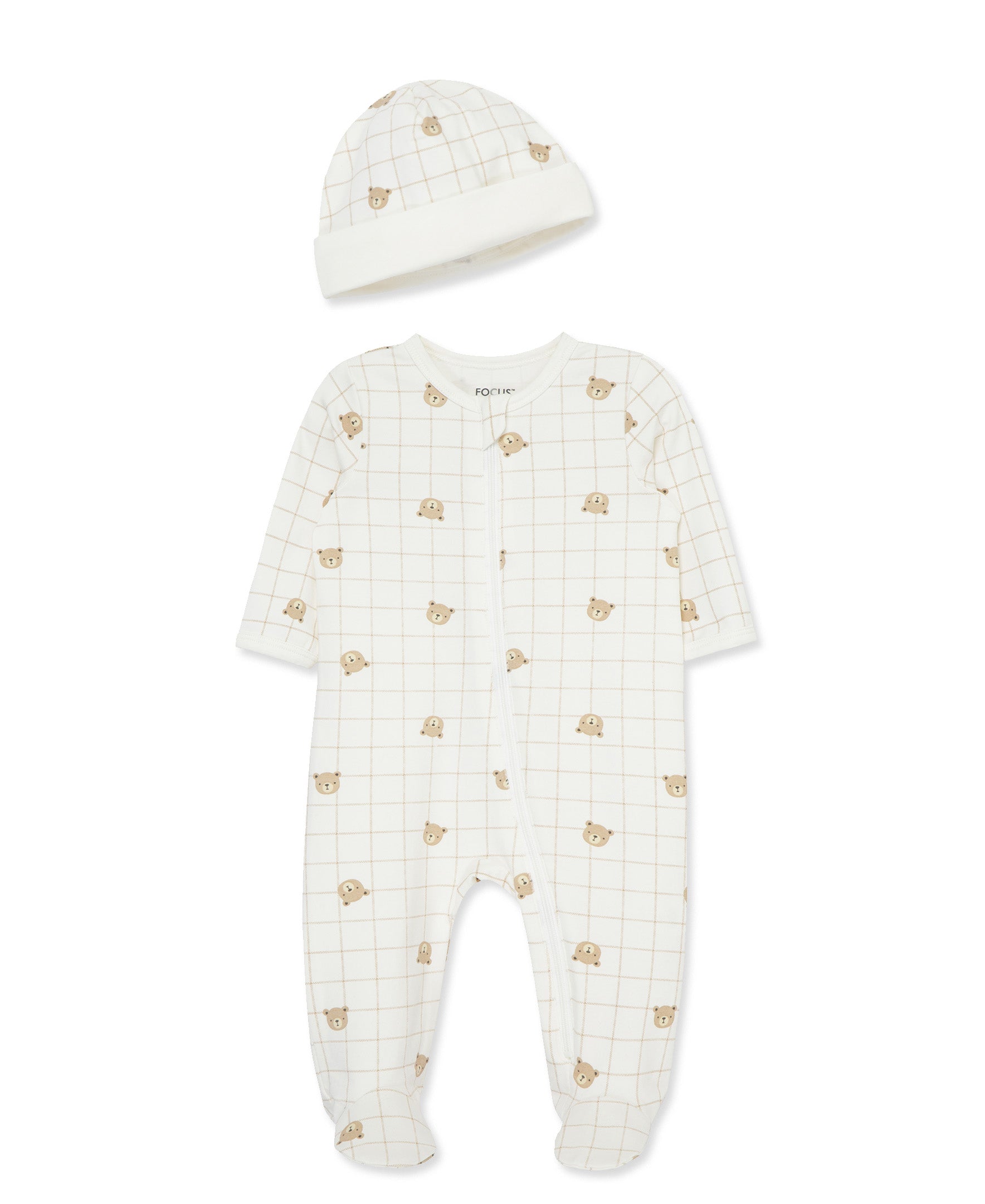 Focus Kids Bear Zip Front Footie & Hat - Little Me