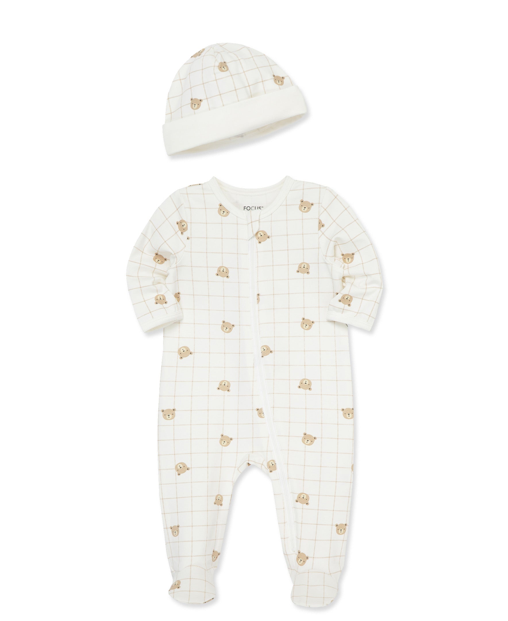 Focus Kids Bear Zip Front Footie & Hat - Little Me