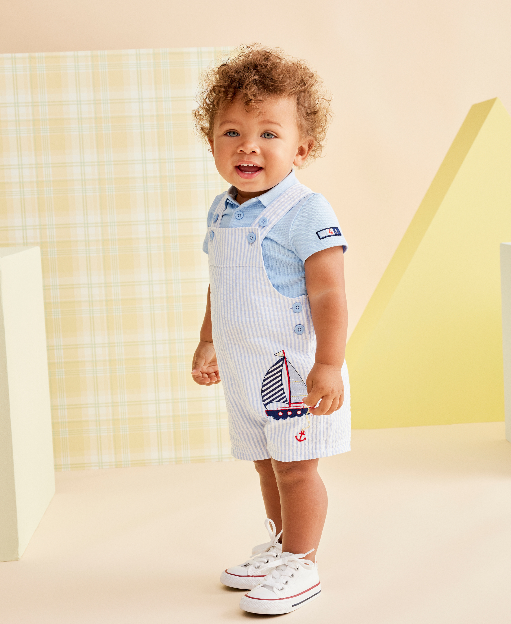 Sailboat Woven Shortall Set (3M-12M) - Little Me