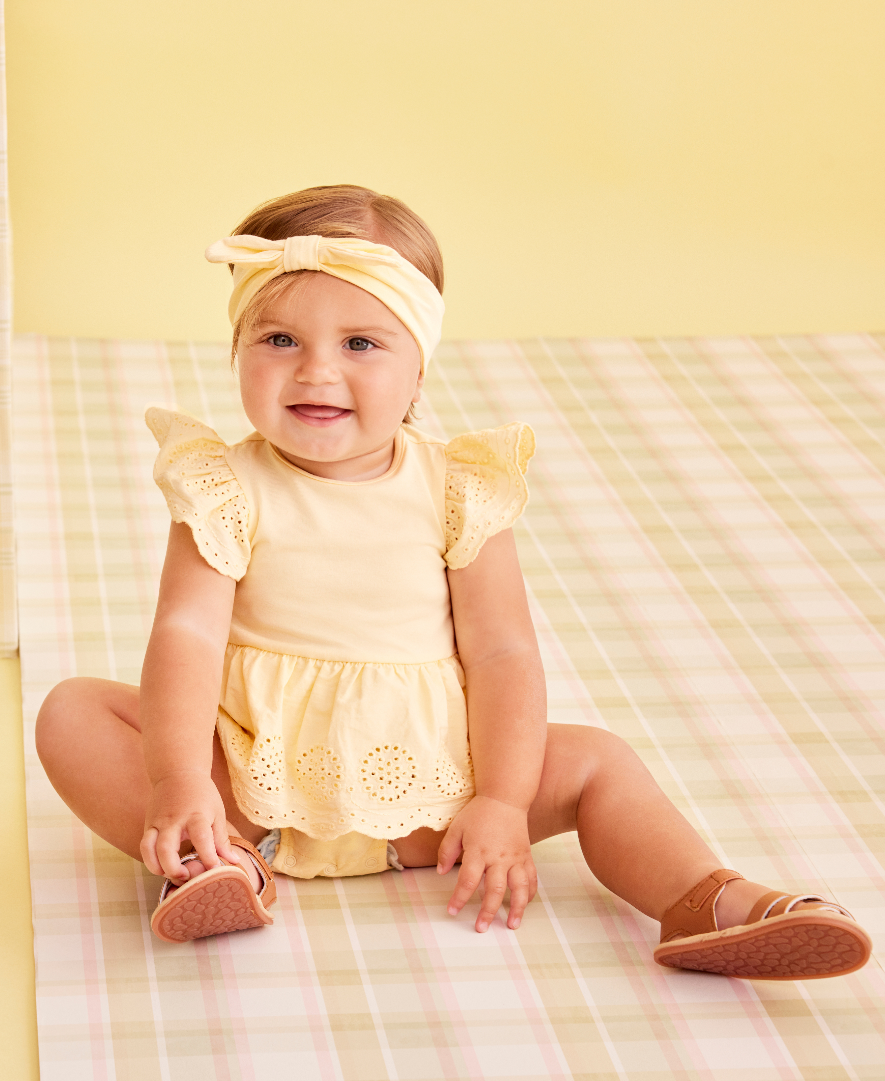 Yellow Eyelet Bubble & Headband Set - Little Me