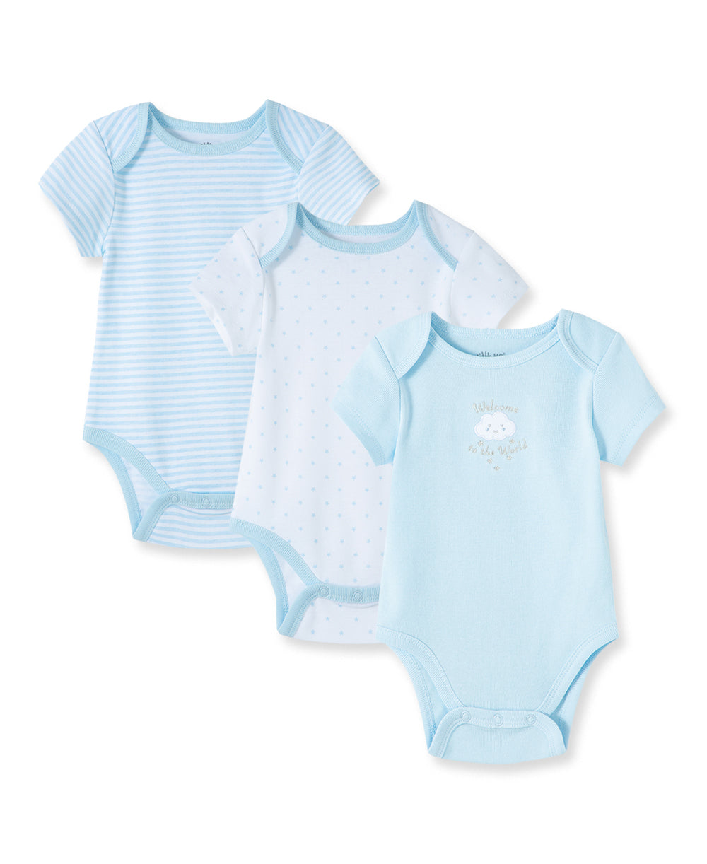 Blue Welcome to the World 3-Pack Bodysuits - Little Me