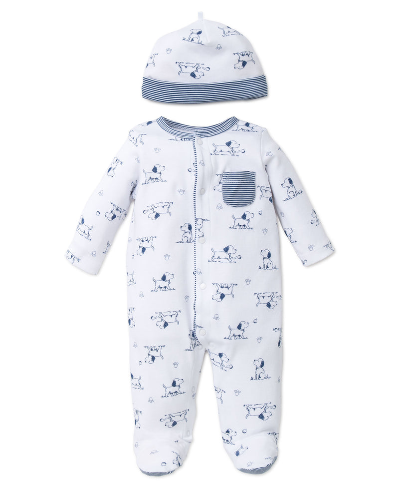 Puppy Toile Footed One-Piece And Hat - Little Me