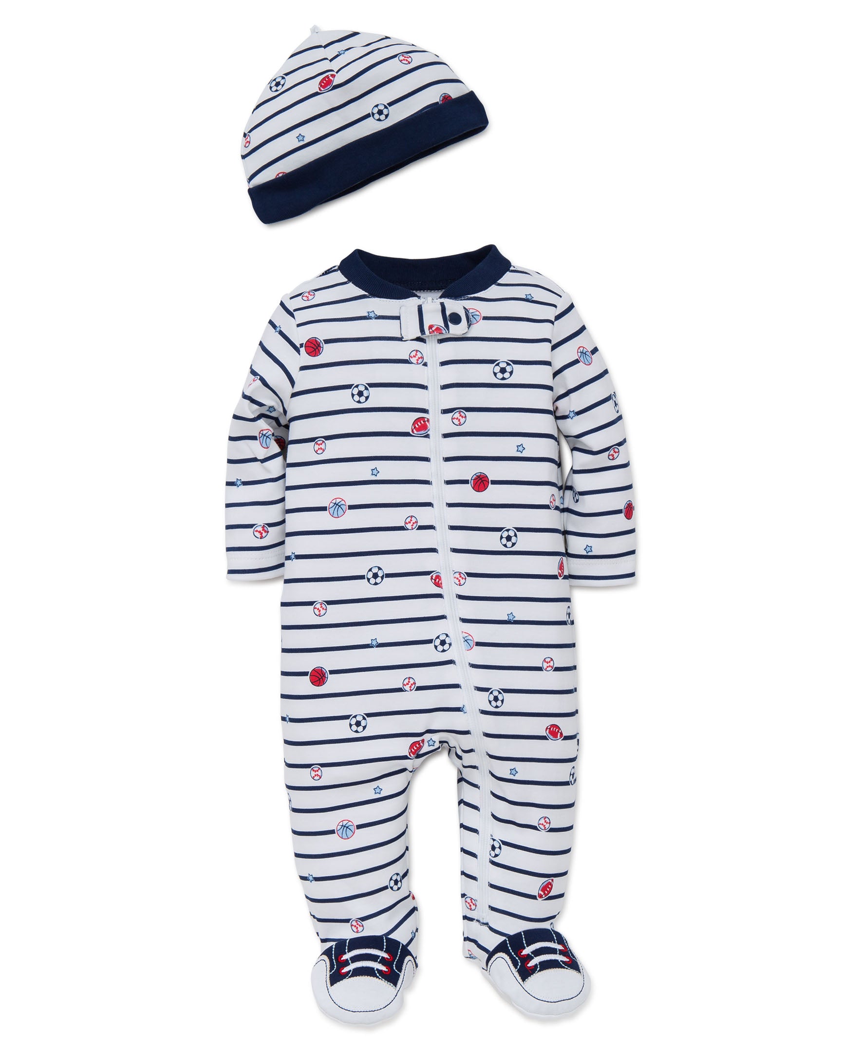 Sports Star 2-Way-Zip Footed One-Piece and Hat - Little Me