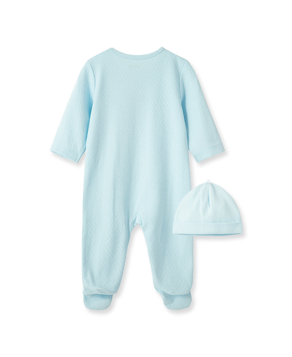 New Blue Welcome to the World Zip Front Footed One-Piece & Hat - Little Me