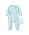 New Blue Welcome to the World Zip Footed One-Piece & Hat - Little Me