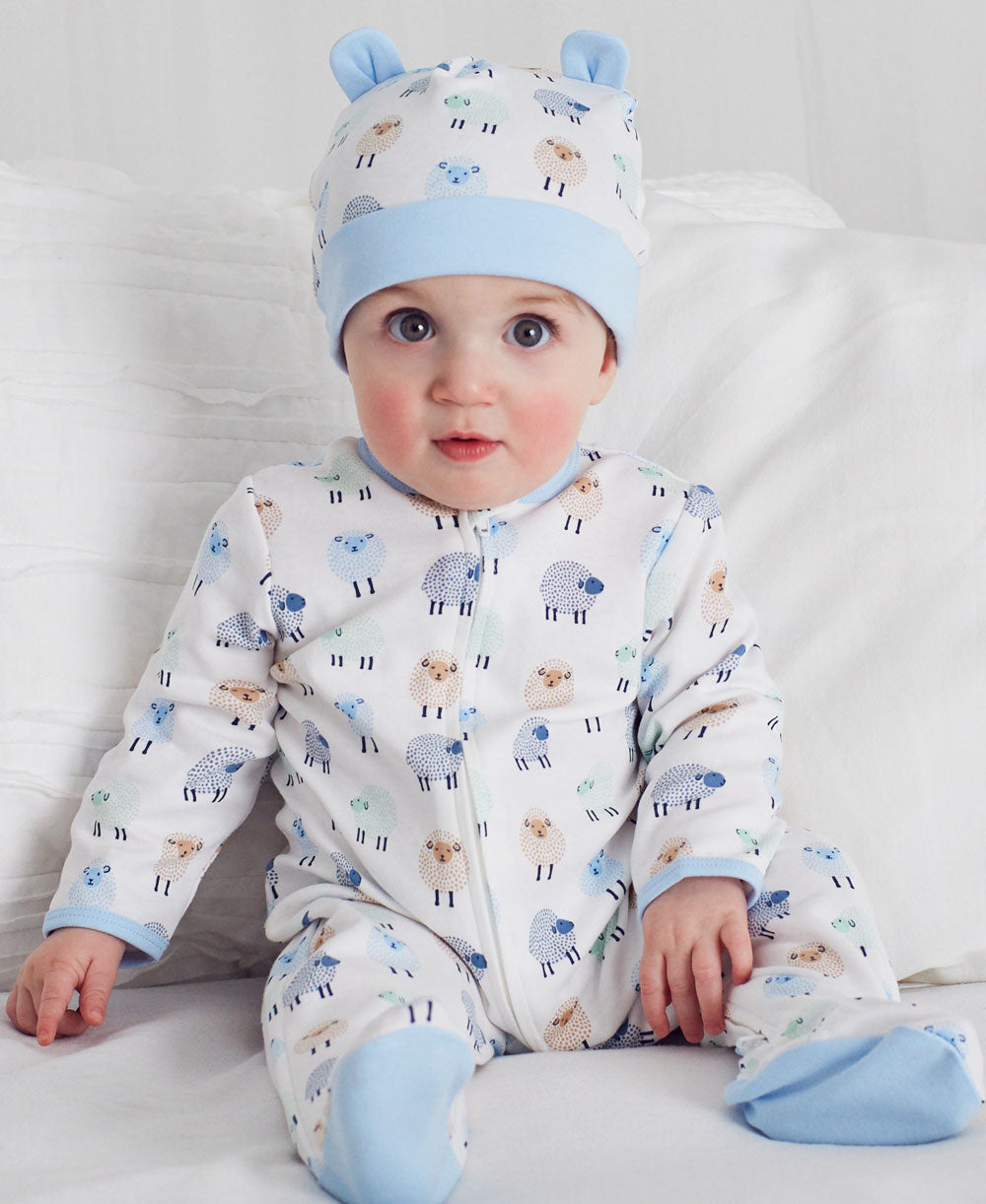 Little Lambs 2-Way-Zip Footed One-Piece and Hat - Little Me