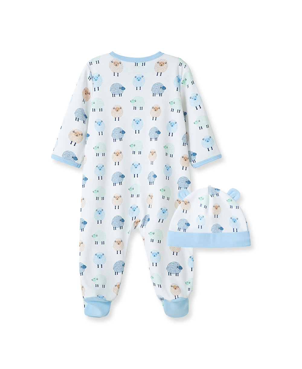 Little Lambs 2-Way-Zip Footed One-Piece and Hat - Little Me