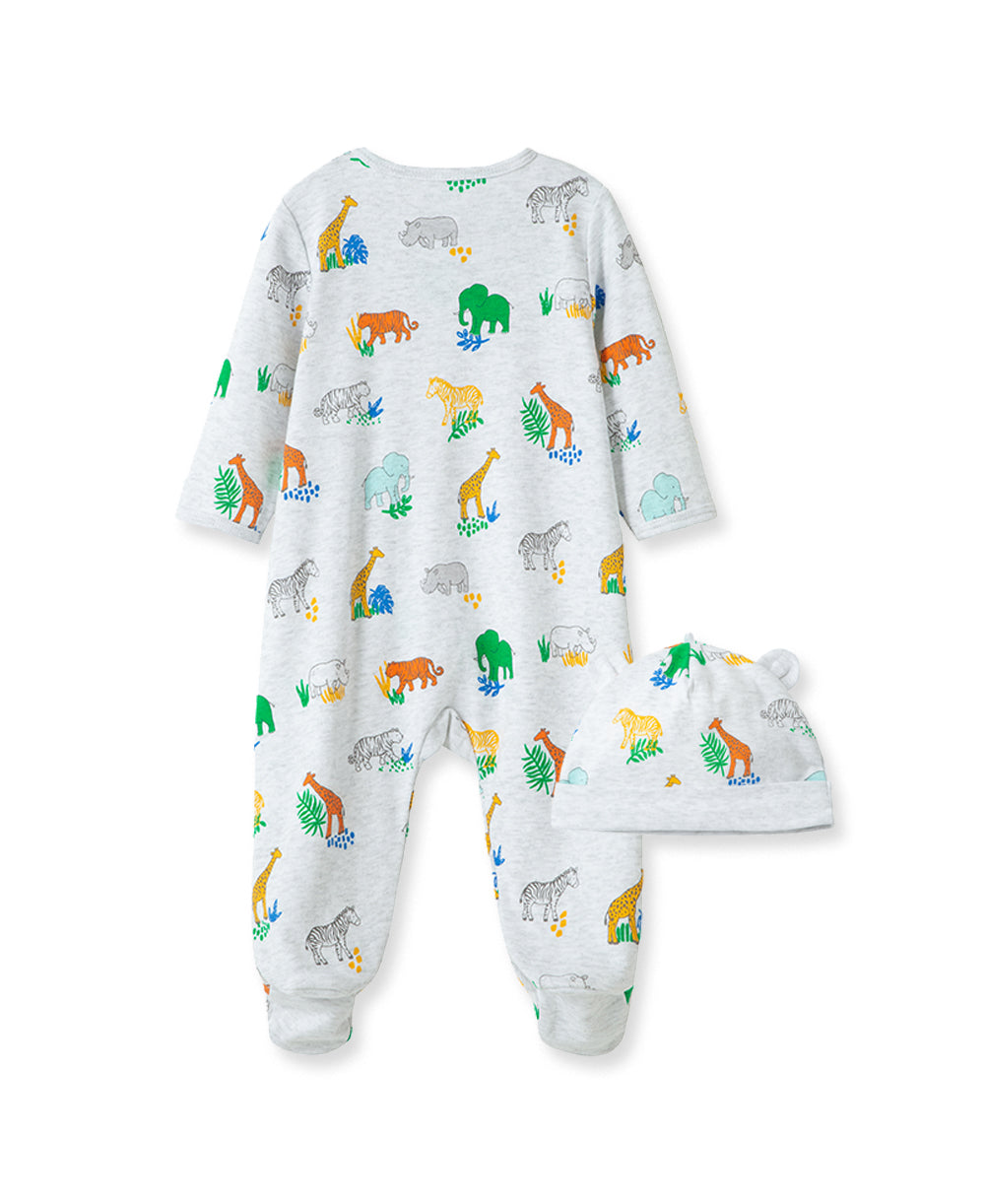 Bright Safari 2-Way-Zip Footed One-Piece and Hat - Little Me