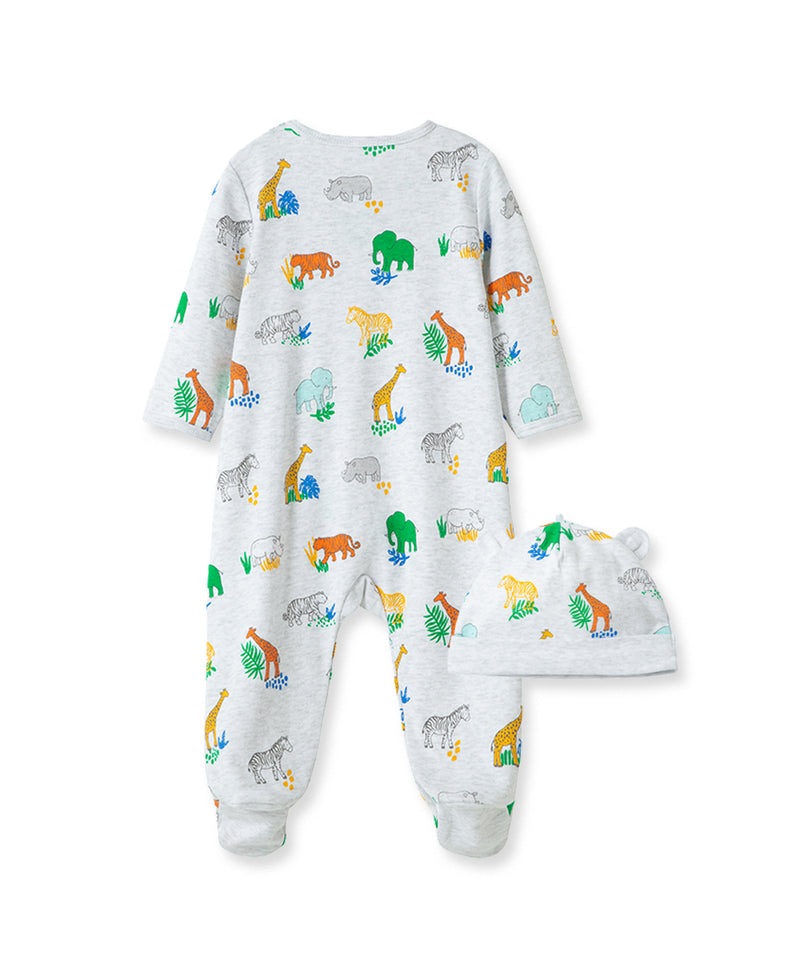 Bright Safari Zip Footed One-Piece and Hat - Little Me