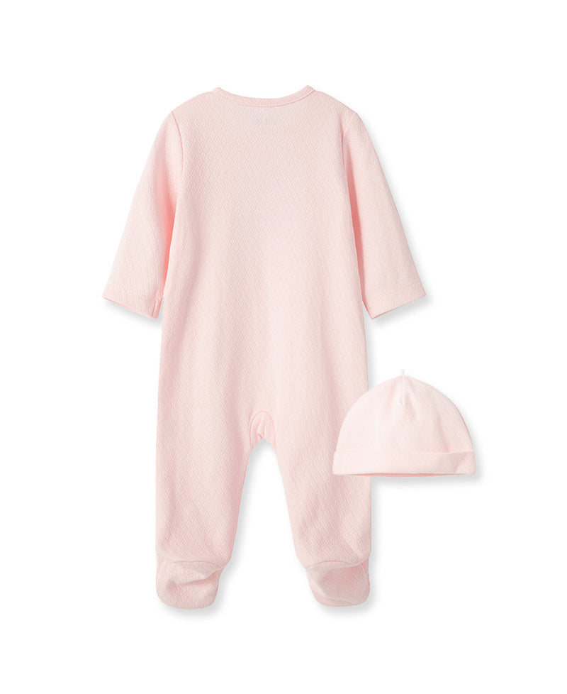 New Pink Welcome To The World Zip Footed One-Piece And Hat - Little Me