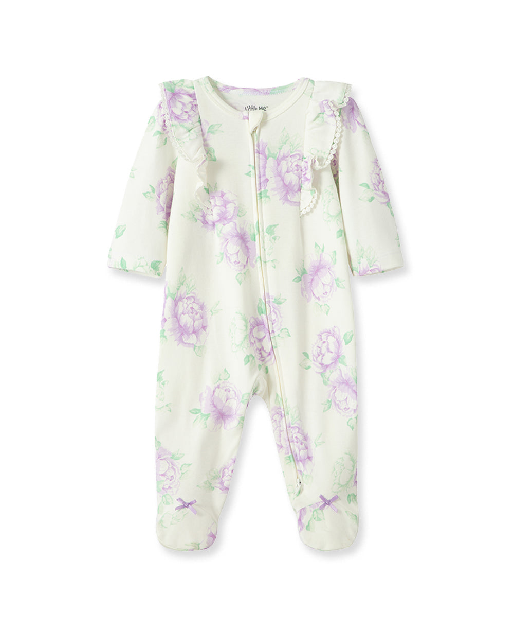 Lavish Blooms 2-Way-Zip Footed One-Piece And Hat - Little Me