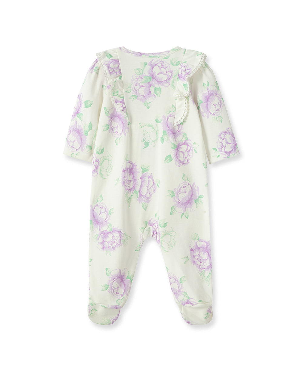 Lavish Blooms 2-Way-Zip Footed One-Piece And Hat - Little Me