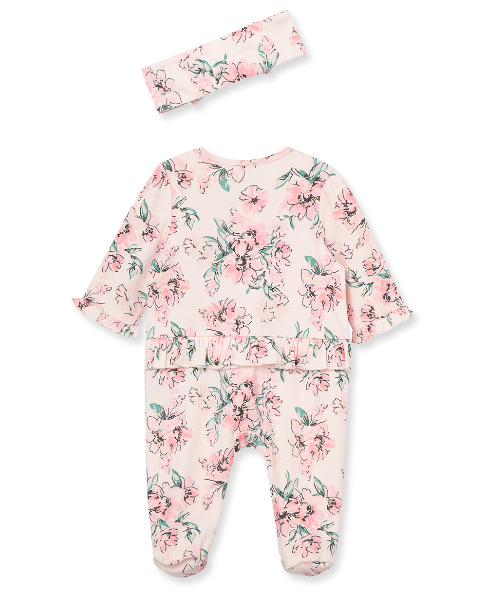 Dream Floral 2-Way-Zip Footed One-Piece and Headband - Little Me