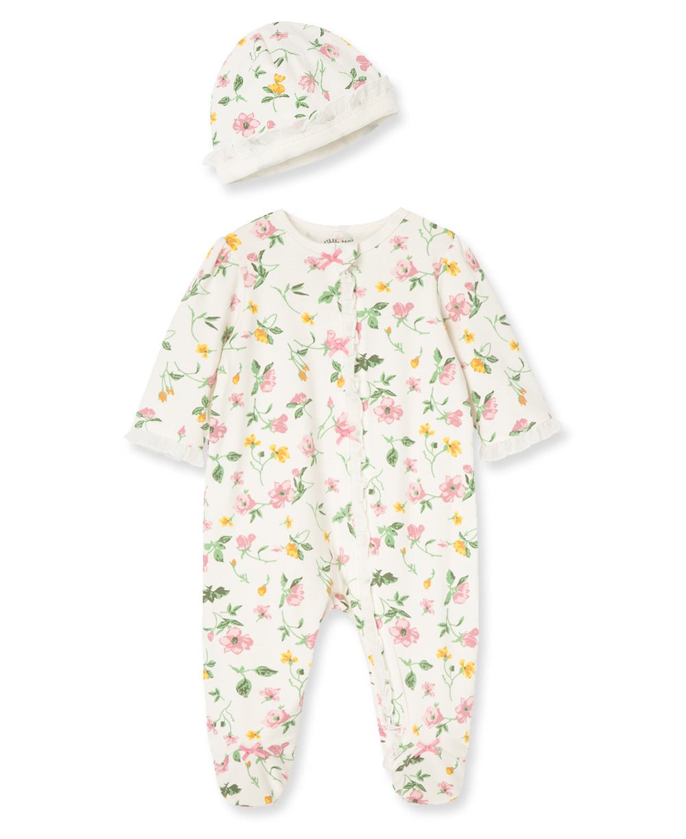 Floral Leaf 2-Way-Zip Footed One-Piece And Hat - Little Me