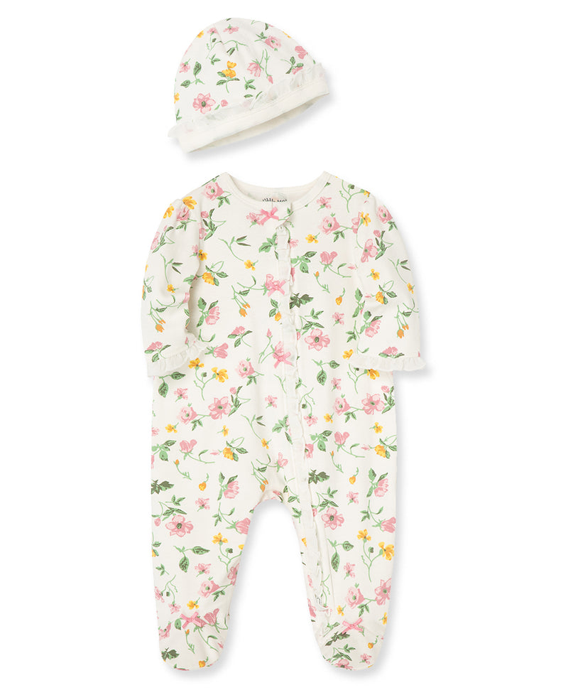 Floral Leaf Zip Footed One-Piece And Hat - Little Me