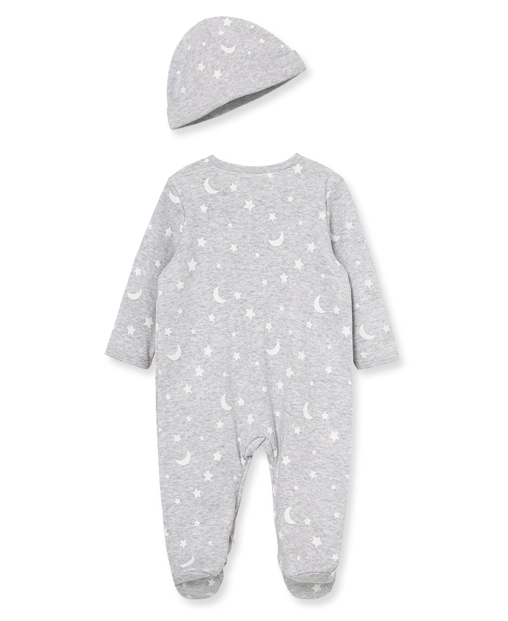 Moon & Stars 2-Way-Zip Footed One-Piece and Hat - Little Me