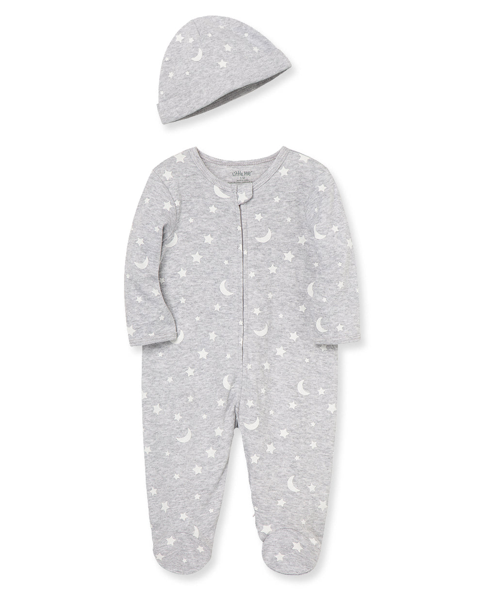 Moon & Stars 2-Way-Zip Footed One-Piece and Hat - Little Me