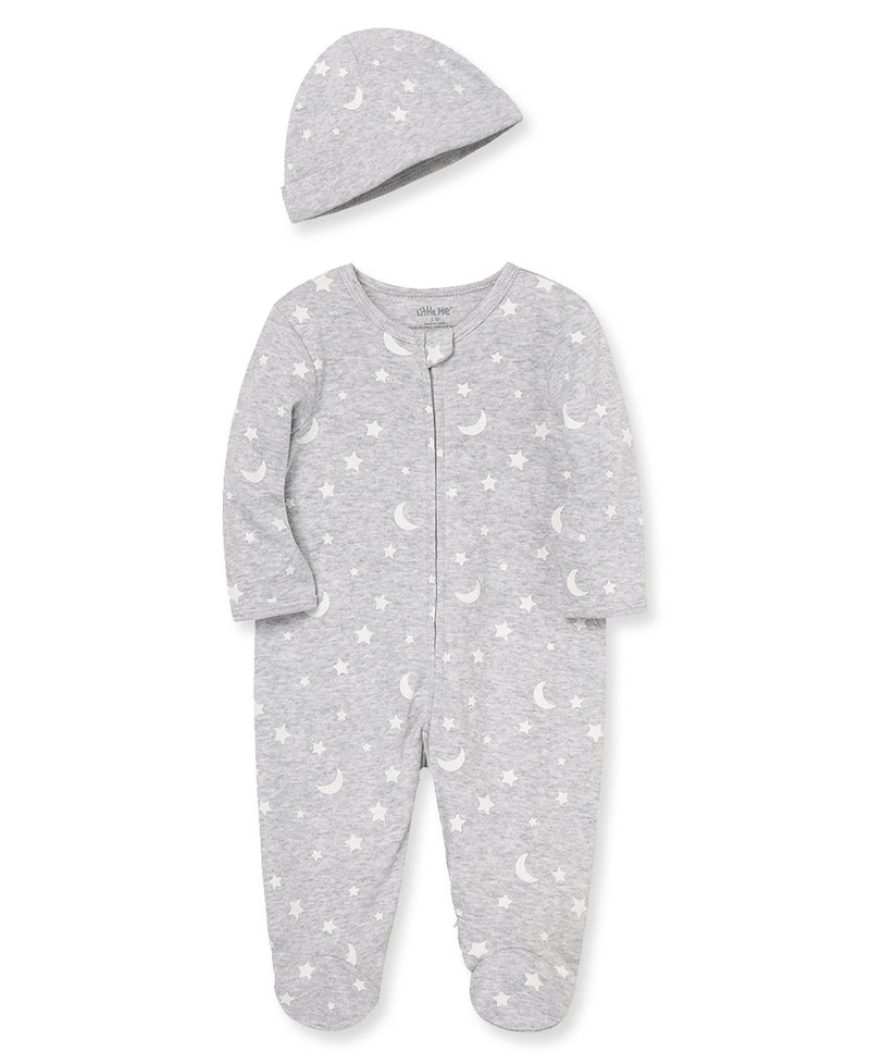 Moon & Stars Zip Footed One-Piece and Hat - Little Me