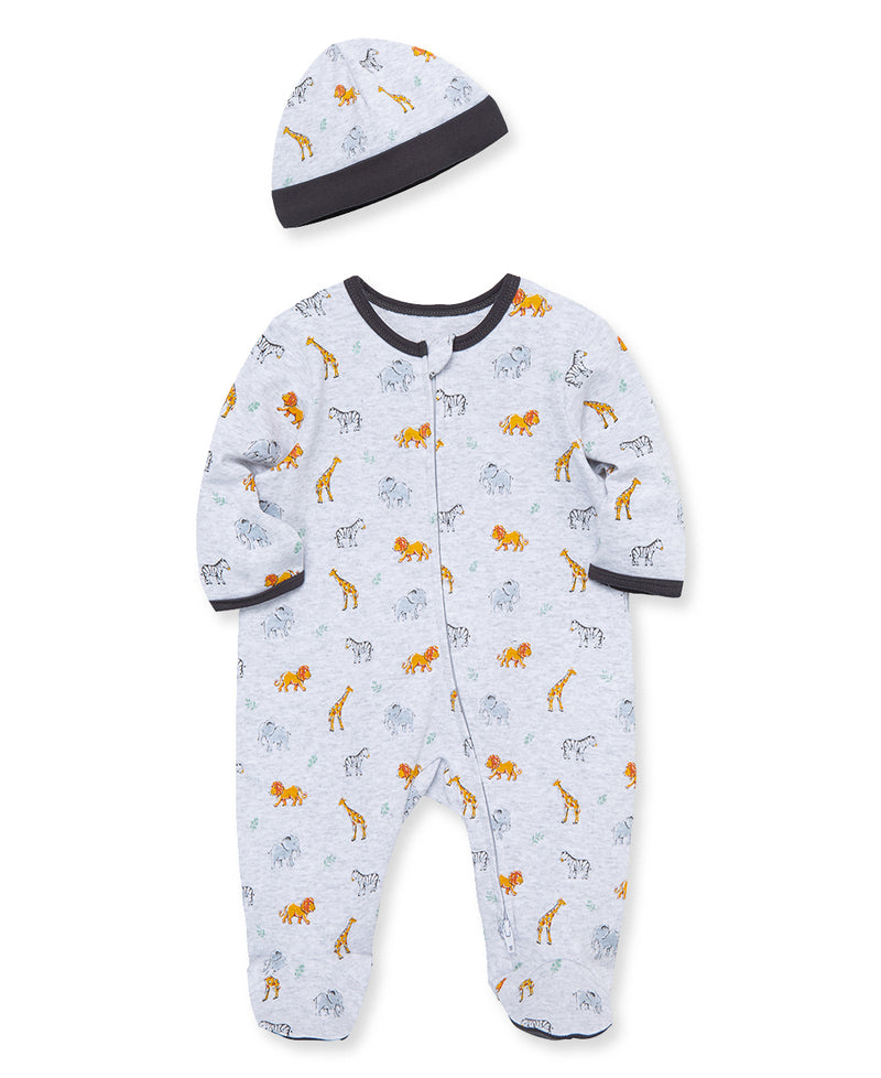 Jungle Pals Zipper Footed One-Piece and Hat - Little Me