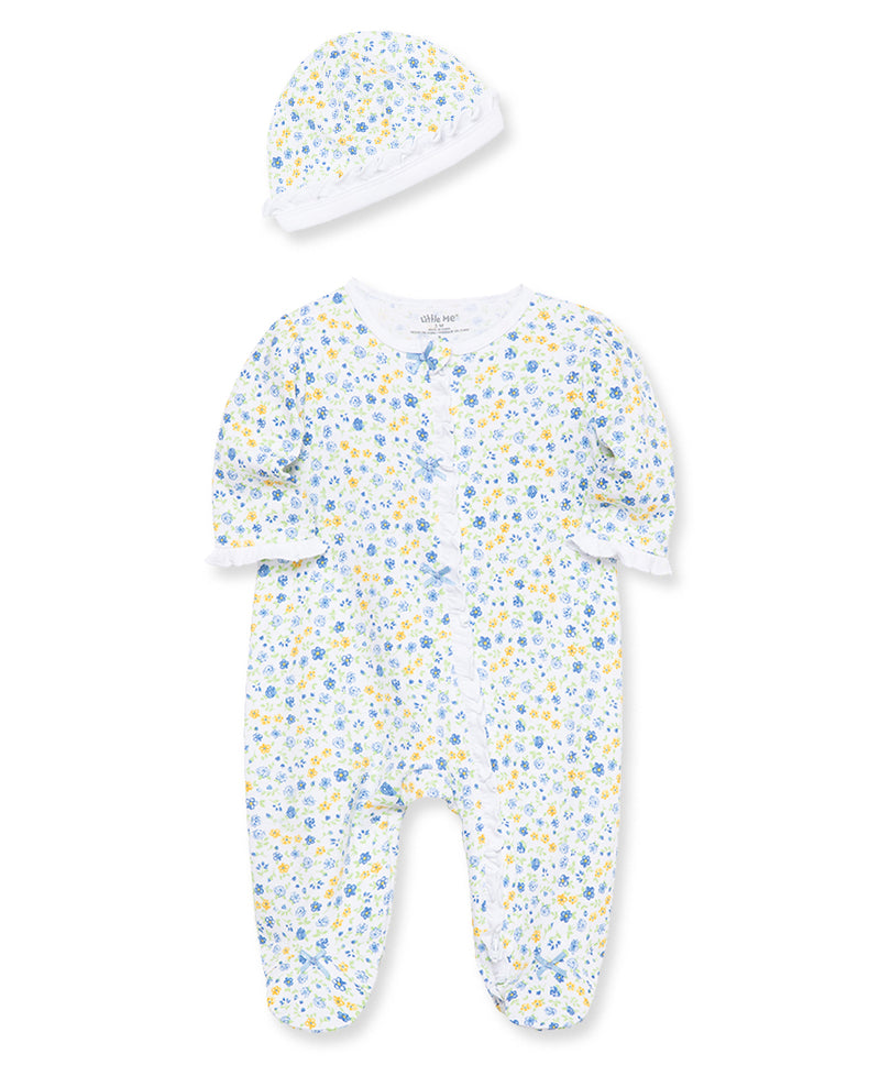 Dainty Blossoms Zip Footed One-Piece And Hat - Little Me