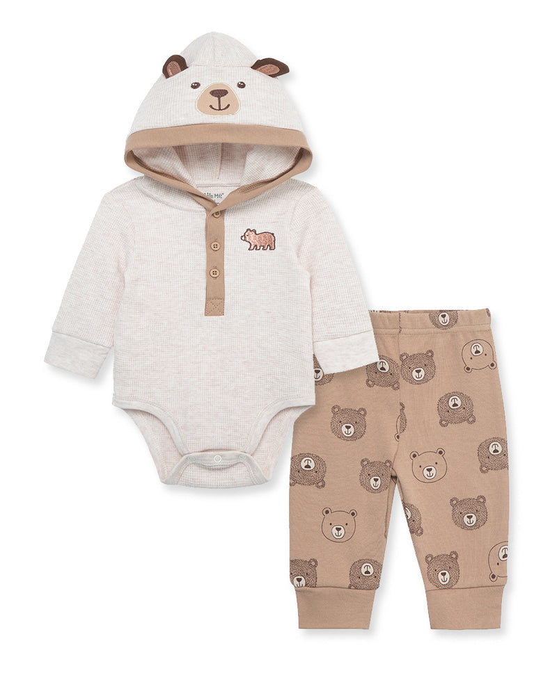 Fuzzy Bear Waffle Knit Infant Bodysuit & Pant Set - Little Me