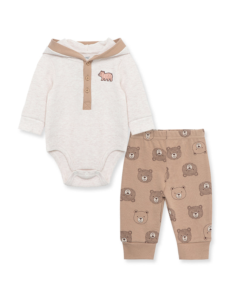 Fuzzy Bear Waffle Knit Bodysuit & Pant Set - Little Me